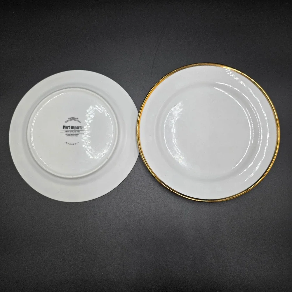 Pier 1 Imports Grace Gold Rim Porcelain Appetizer Plates Set of 2 White 8 Inch